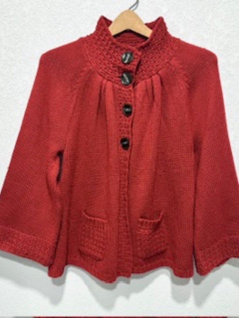 Style & Co. Womens Cardigan Cable Knit Button-Up Pockets Mock Neck Red Size L